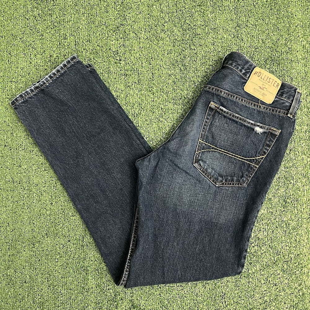 Hollister Mens Classic Straight Jeans Distressed 34x32 Button Fly Denim Pants